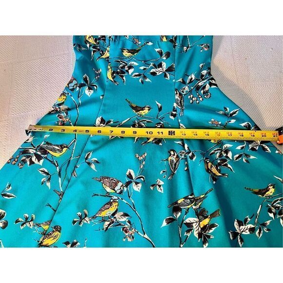 Hell Bunny Womens Blue Green Birdy Round Neck Short Sleeve A Line Dress X-Small - Picture 10 of 14